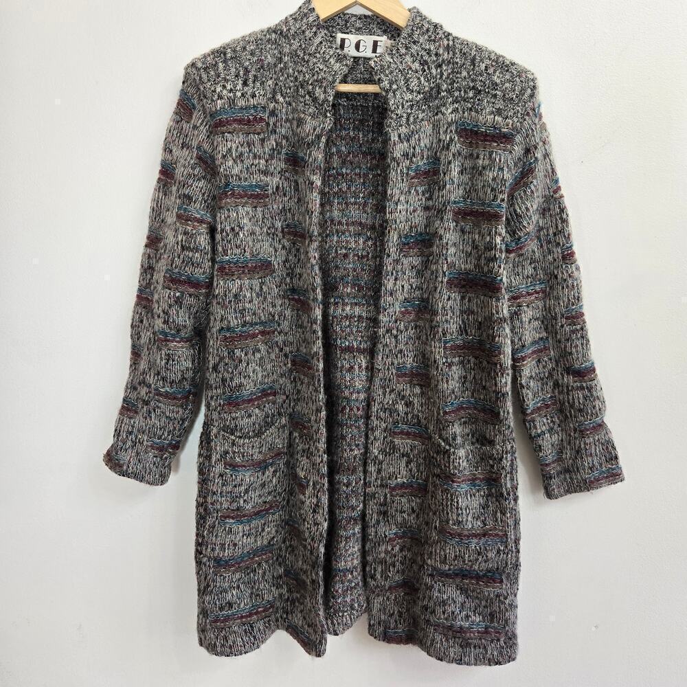 P.G.E. Vtg Womens Wool Mohair Cardigan Open Multicolor Sweater Sz M Grandmacore